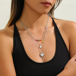 Simple and Fashionable Heart Pendant Necklace <strong>Cloud</strong> Scallop Colored Zircon Collarbone Chain Set - Product Image 2