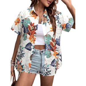 Cool Short Hawaiian Shirt Soft Cool Summer Hawaii Camisas Floral Tropic Print Camiseta con cuello en V Manga corta Button Up Tops - Product Image 5