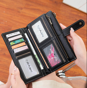 RFID Blocking Women's Long Wallet Retro Three Fold Large Capacity Clutch <b>Purse</b> Solid Color Multifunctional Card Holder - Product Image 3
