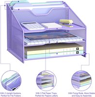 Organisateur de bureau pour dossiers et papiers avec 4 bacs à lettres et 2 sections verticales, accessoires de bureau, violet