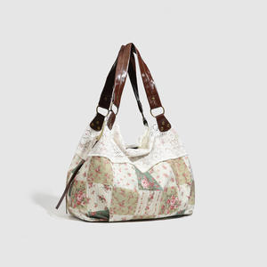 New Mori-style Vintage Floral Patchwork Tote Bag with Retro Lace Trim Versatile for Commuting Shoulder Bag Handbag. - Product Image 2