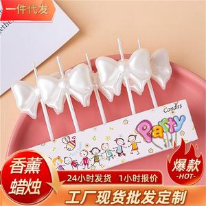 White Bow Candles For <b>Cake</b> <b>Decorations</b> Birthday Party <b>Supplies</b> - Product Image 4