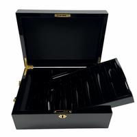 Boîte de rangement double couche pour 500 jetons de poker en bois, noir piano, avec serrure, doublure en velours, plateau amovible, pour soirées jeux à domicile, vente en gros