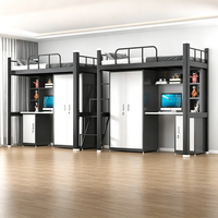 Lit mezzanine en métal réglable et peu encombrant avec bureau intégré et armoire – Lit multifonctionnel pour dortoir étudiant