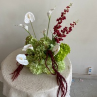 Rangkaian Bunga Anggrek Buatan Putih untuk Dekorasi Meja Pernikahan, Mawar Hydrangea Sutra Realistis Buatan Tangan Premium Chic