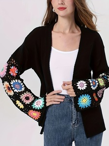 <span class=keywords><strong>Pull</strong></span> cardigan à fleurs à <span class=keywords><strong>manches</strong></span> <span class=keywords><strong>évasées</strong></span> pour dames Style décontracté tricot motif jacquard tricots - Product Image 5