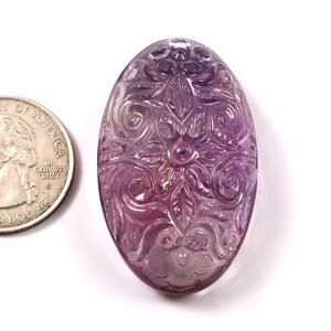 พลอย zajara 34x20มม. สำหรับแกะสลักพลอยอเมทิสต์ธรรมชาติทำด้วยมืออัญมณีทรงวงรีสีม่วงตัดเป็นรูปวงรี - Product Image 2