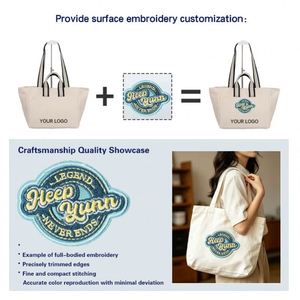 Sac fourre-tout en toile pliable avec logo personnalisé et motif de dessin animé, double poignée, sac à main sécurisé et facile d'accès pour les trajets quotidiens des femmes - Product Image 4