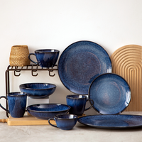 EKA Service de Table en Porcelaine Bleue de Haute Qualité, Style Nordique, Céramique Européenne pour la Maison, Assiettes et Plats de Restaurant, Grès, Vente en Gros