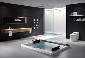 Bañera de hidromasaje acrílica moderna para 2 personas con función de cascada Balboa controlado para villas hoteles incluye función de masaje - Product Image 3