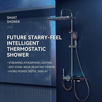 Ensemble de douche intelligent en laiton à température constante, avec affichage numérique chromé et pommeau de douche gris à effet pluie et fonction de surpression