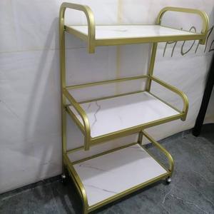 Chariot de salon de coiffure en or blanc de luxe, chariot à outils portable moderne de haute qualité à 3 niveaux avec roues - Product Image 3