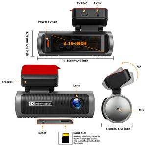 กล้องติดรถยนต์ Podofo 4K+4K แบบเลนส์คู่ พร้อมจอภาพในตัวขนาด 3.19 นิ้ว บันทึกแบบวนซ้ำ รองรับการมองเห็นในเวลากลางคืน พร้อม WIFI GPS กล้องบันทึกภาพในรถยนต์แบบกล่องดำ ODM - Product Image 5