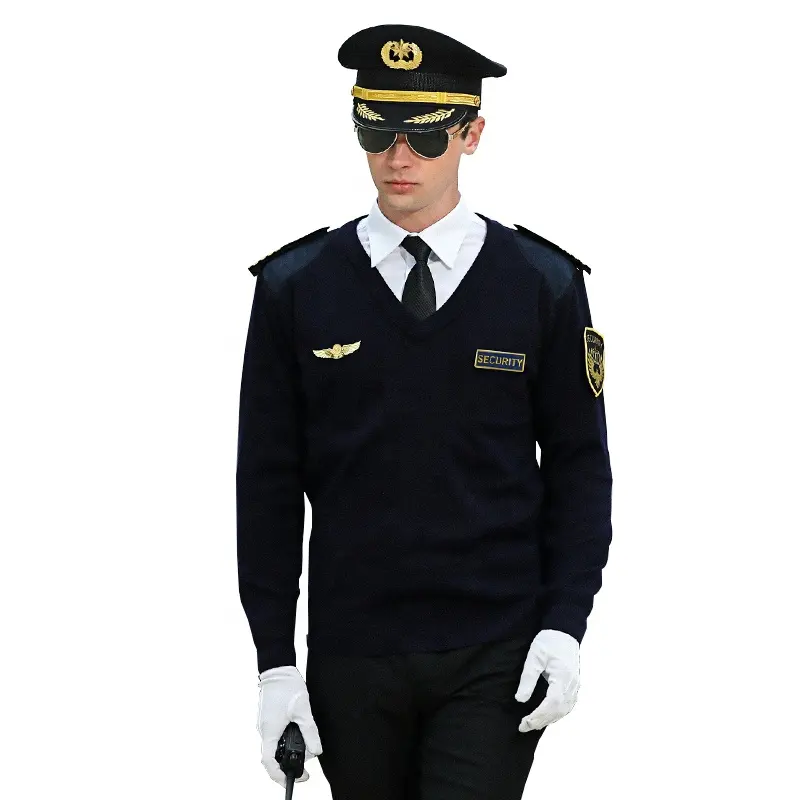 Mens Security Guard Uniform Cashmere Sweater Stylish Men Blue Sweater