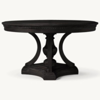 Table à manger ronde sculptée de style antique, couleur brun clair, table à manger en bois massif de style rustique américain
