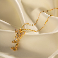 Collier pour femme en acier inoxydable or 18 carats incrusté de zircon blanc pendentif trois papillons accessoires anti-décoloration