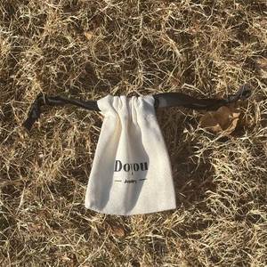 Custom Logo <b>Drawstring</b> <b>Pouch</b> White Cotton Canvas Dust Bag With Ribbon for Jewelry Packaging and Gift Giving - Product Image 1