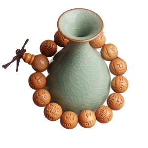 Pulsera de Madera de Durazno con Grabado de Mantra de Seis Sílabas, Joyería Religiosa Unisex, Origen Shandong, Coleccionable Cultural - Product Image 5