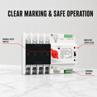 Interrupteur de transfert automatique et manuel triphasé sur rail DIN CNFLY TOQ5-100/4 4P 63A/100A/125A CA, capacité de coupure 10kA