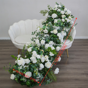 DKB New Design Modern Customized Artificial Artificial Silk White Rose Flower Row <b>Table</b> Runner Wedding Centerpieces - Product Image 2