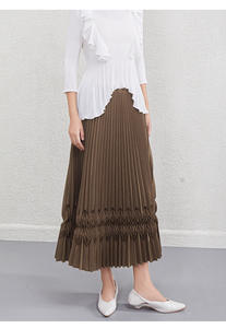 Best Quality New Fashion <b>Women's</b> Casual Elastic Waist A-Line Ankle-Length <b>Skirt</b> Solid Color Pleated Embroidery Button Breathable - Product Image 6