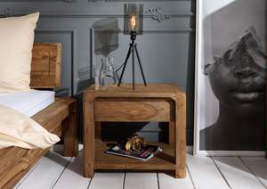 Mueble de Dormitorio Moderno Hecho a Mano en Color Marrón, Mesita de Noche con 2 Cajones, Mesita de Noche Cuadrada de Madera, Producto al por Mayor - Product Image 2