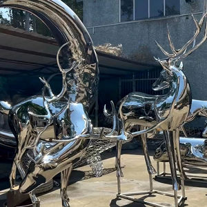 مشغولات معدنية مخصصة عالية الجودة: منحوتات غزال فنية حديثة من الفولاذ المقاوم للصدأ بمرآة للخارجية والفنادق والحدائق - Product Image 2