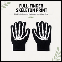 Gants squelette à doigts complets pour Halloween, en coton/élasthanne, compatibles écran tactile, coupe-vent, lumineux, tricotés, pour l'hiver et les fêtes