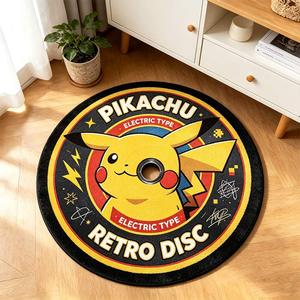 Tapis décoratif pour chambre à coucher, tapis rond en forme de disque, motif Pokémon, CD musical, carte de jeu, Y2K, street art, lavable, doux - Product Image 3