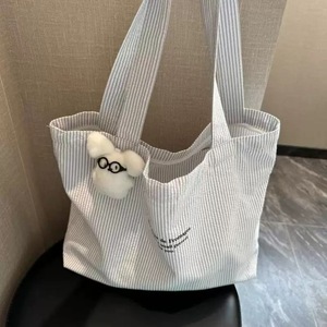 New Casual Striped <b>Tote</b> Bag Lazy Minimalist Large Capacity Canvas Shoulder Bag for Work Daily Use All-Match Design - Product Image 3