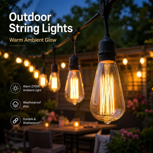 Guirnalda <span class=keywords><strong>de</strong></span> Luces Decorativas para Exteriores IP65, Color Blanco Cálido, Bombillas Resistentes a Impactos, para Jardín, Cafetería, Bodas - Product Image 1