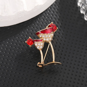 Broche de copa de vino estilo europeo americano, de aleación de zinc roja, accesorio de moda para mujer para fiestas - Product Image 4