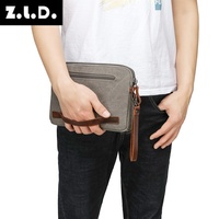 Tas Selempang Kulit Pria Berkualitas Tinggi ZUOLUNDUO, Tas Bisnis Kapasitas Besar dengan Ritsleting dan Lapisan Kanvas