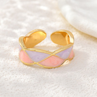 JS02 Kleurblok Emaille Open Cuff Ring Verguld Geometrisch Gevlochten Verstelbare Brede Band Ring voor Vrouwen