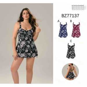 Costume da bagno intero da donna taglie forti con scollo a V, arricciato, controllo pancia, senza schienale, per l'estate e la spiaggia S-2XL BZ77137 - Product Image 1