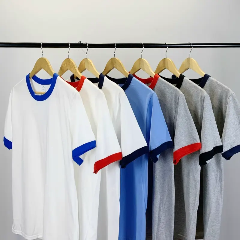 Caaual – t-shirt surdimensionné rétro 180gsm 100% coton, col ras du cou à manches courtes, t-shirt blanc uni à anneaux, t-shirt unisexe