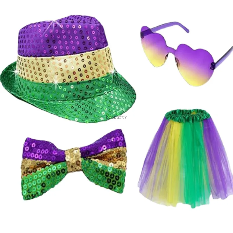 Mardi Gras Costume Accessory Set Tutu Skirt with Faux Feather Headband Mask Beads for Women and Girls fancy dress