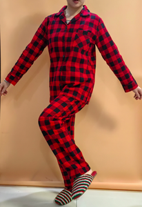 Pijamas Familiares 100% Algodón, Ropa <span class=keywords><strong>de</strong></span> Dormir Navideña, Pijamas Rojos <span class=keywords><strong>de</strong></span> Algodón Puro a Juego para la Familia, Pijamas Navideños a Cuadros - Product Image 4