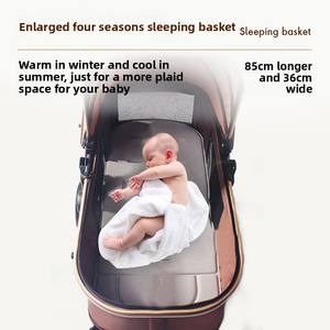 Passeggino multifunzione leggero pieghevole a due vie ad alta vista con cesto di lino per <span class=keywords><strong>neonati</strong></span> e bambini - Product Image 3