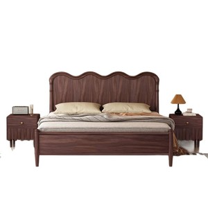 Vintage Style Solid Wood <b>Double</b> <b>Bed</b> 1.8M Black Walnut Mortise Tenon Joint Storage American Retro Bedroom <b>Bed</b> - Product Image 2