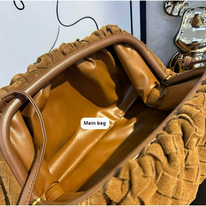 Ventes transfrontalières sacs en daim en cuir véritable tissé pochettes pour femmes sacs à bandoulière en cuir de vachette givré tissé pour femmes - Product Image 6