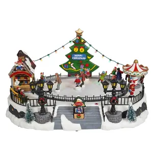 Wholesale Noel Led lighted Ski Xmas Scene Christmas Village set ice rink