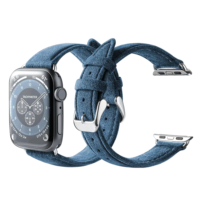 Bracelet Apple Watch 24mm avec boucle Bracelet de montre classique pour bracelet de montre gris en cuir Alcantara