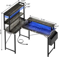 Bureau d'ordinateur en bois en forme de L avec étagères de rangement, support d'écran LED réversible pour jeux, surface en MDF, bureau à domicile