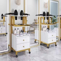 Chariot de Salon Doré Design Tendance, Mobilier Amovible pour Esthétique et Rangement Maquillage