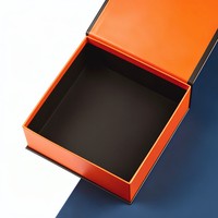 Coffret cadeau orange avec ruban noir, logo en feuille d'or, boîte d'emballage rigide de luxe, vente en gros personnalisée