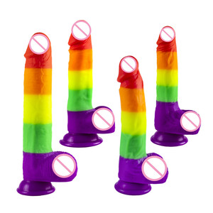 Prix usine arc-en-ciel gode gros Silicone Super doux coloré gode avec balle et ventouse jouets sexuels pour adultes pour les femmes - Product Image 2