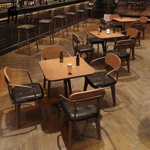Juego de Mesa y Sillas de Comedor Estilo Francés Vintage Retro, Madera Sólida, para Cafetería, Bar, Terraza o Restaurante - Product Image 2