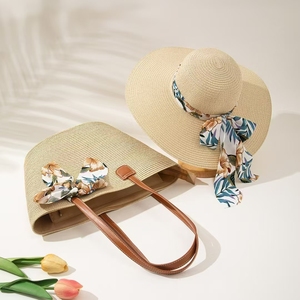 Sombrero de Playa Grande de estilo bohemio para mujer, sombrero de paja tejido con cierre de cremallera, conjunto de bolso de hombro de playa con doble ASA bordado - Product Image 2