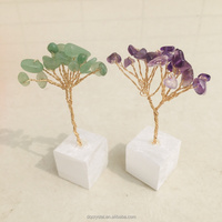Precio de fábrica Crystal Lucky Fortune Money Tree Selenite Cube Base Hand Craft Amethyst Lucky Tree Mini Size Citrine Tree para regalo